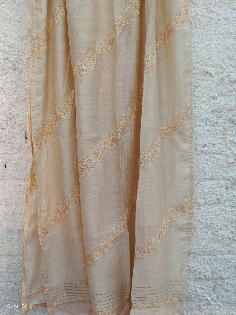 NATURAL GITCCHA TUSSAR DUPATTA WITH CHIKANKARI