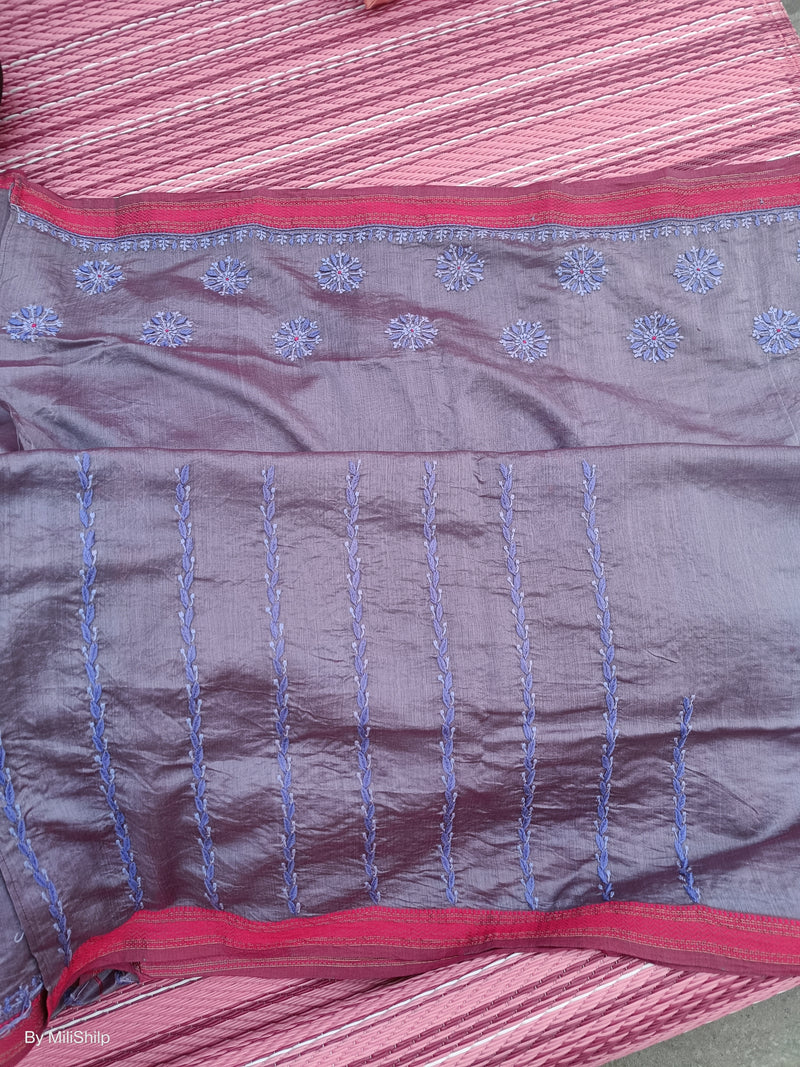 LAVENDER MAHESHWARI SAREE WITH CHIKANKARI MOTIFS