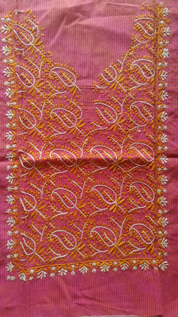 PINK STRIPES MANGALGIRI COTTON CHIKANKARI YOKE AND SLEEVES