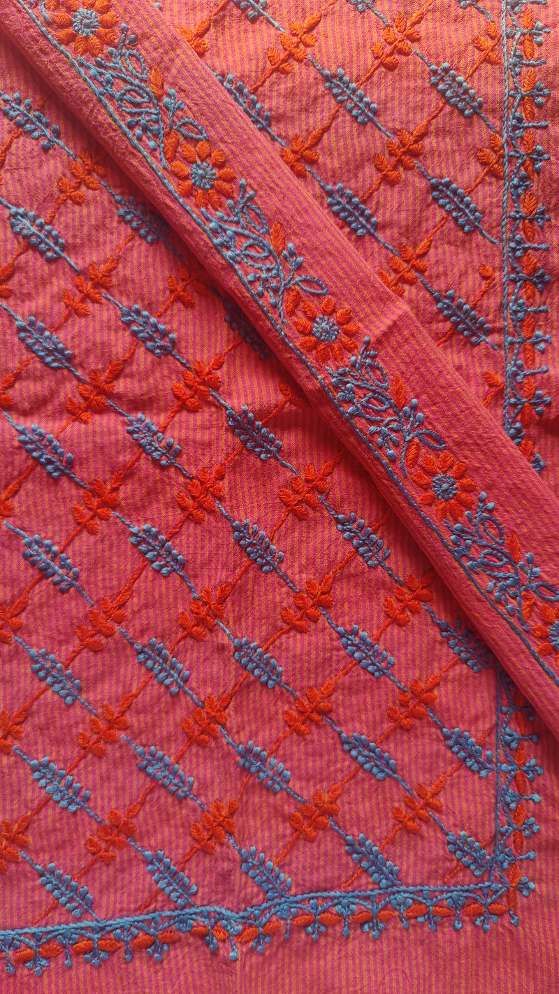 PINK STRIPES MANGALGIRI COTTON  CHIKANKARI YOKE AND SLEEVES