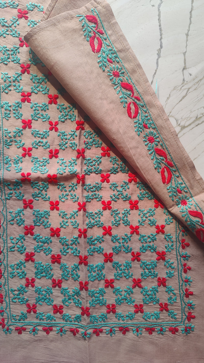 MUD COLOUR  MANGALGIRI COTTON CHIKANKARI YOKE AND SLEEVES