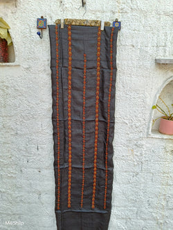 BLACK TUSSAR KURTA WITH BROWN CHIKANKARI & MUKAISH