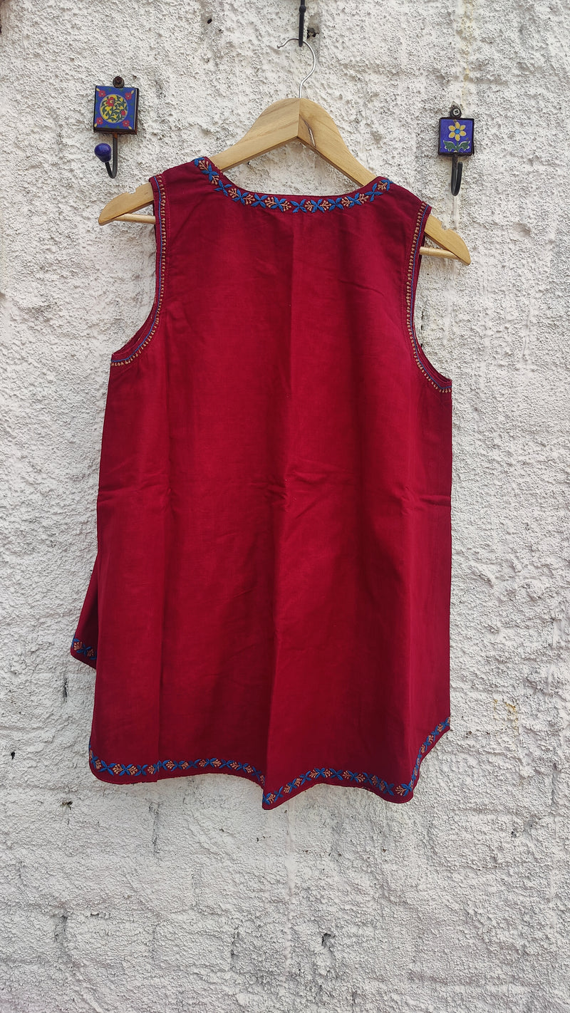 MAROON MANGALGIRI COTTON WITH KALAMKARI-CHIKANKARI REVERSIBLE JACKET