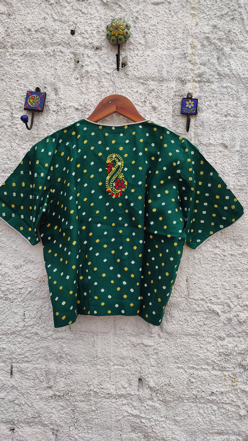 GREEN BANDHINI BLOUSE WITH CHIKANKARI