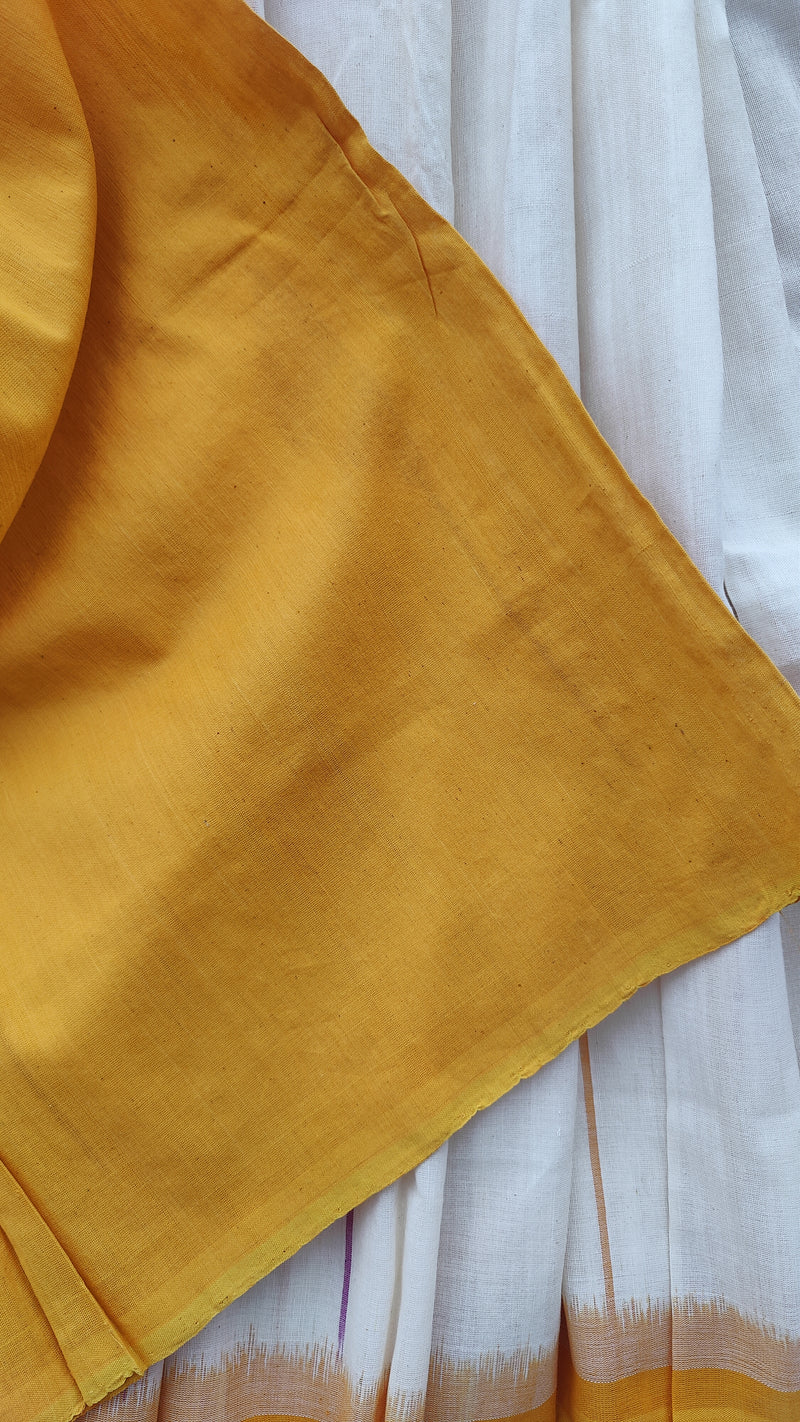 OFF WHITE WITH HONEY YELLOW IKKAT COTTON SAREE WITH BLOUSE