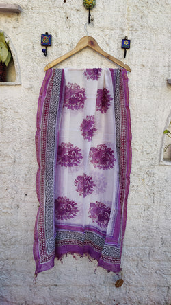 WHITE CHANDERI HAND BLOCK PRINTED DUPATTA