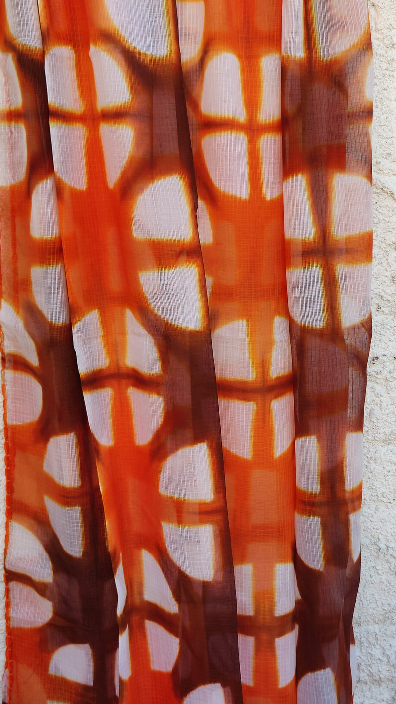 RUST ORANGE KOTA SHIBORI DUPATTA - SQUARE PATTERN