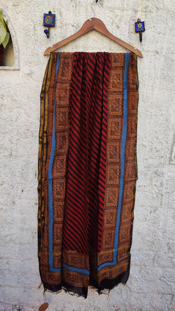 MAROON STRIPS CHANDERI HAND BLOCK PRINTED DUPATTA