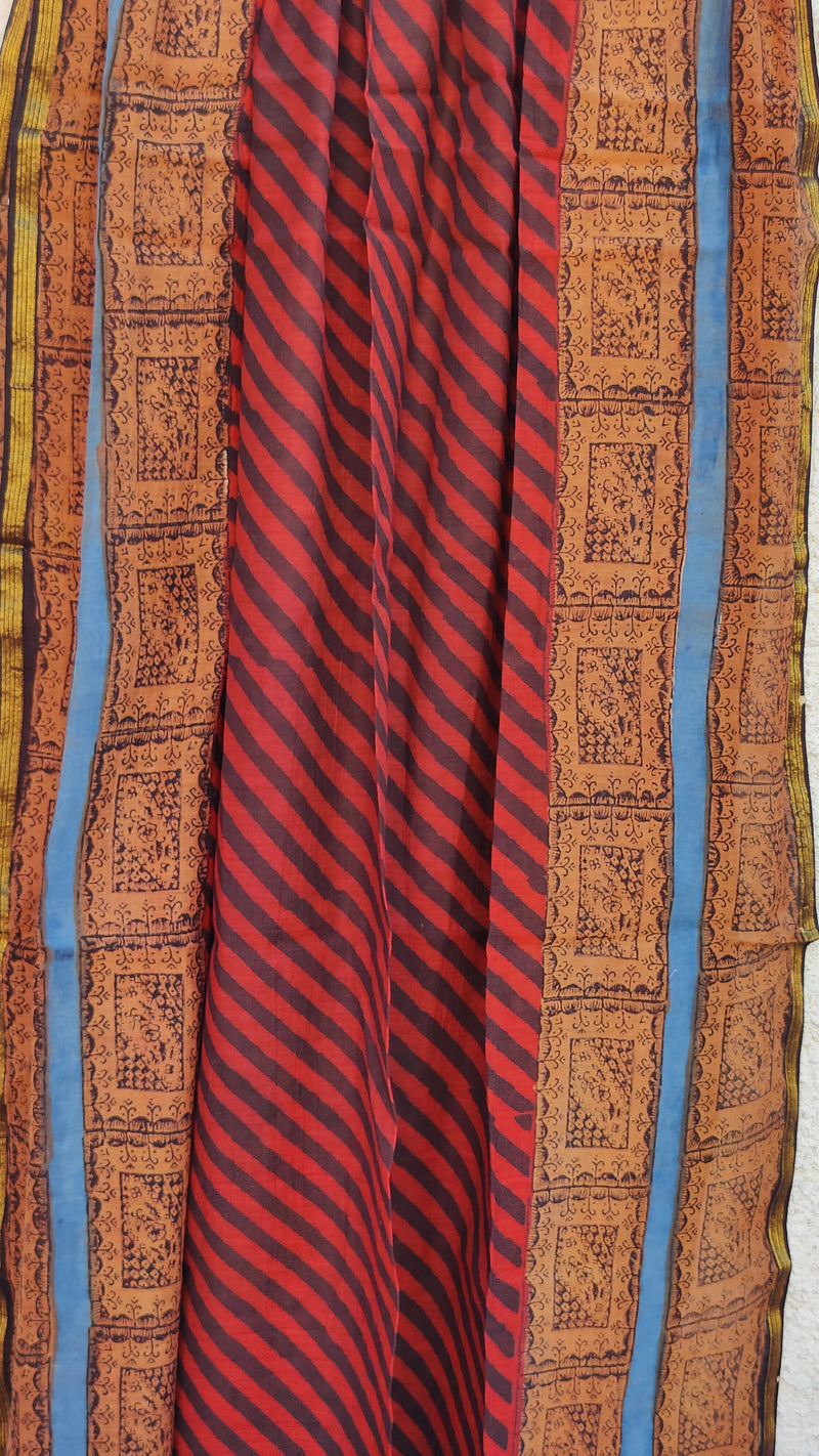 MAROON STRIPS CHANDERI HAND BLOCK PRINTED DUPATTA