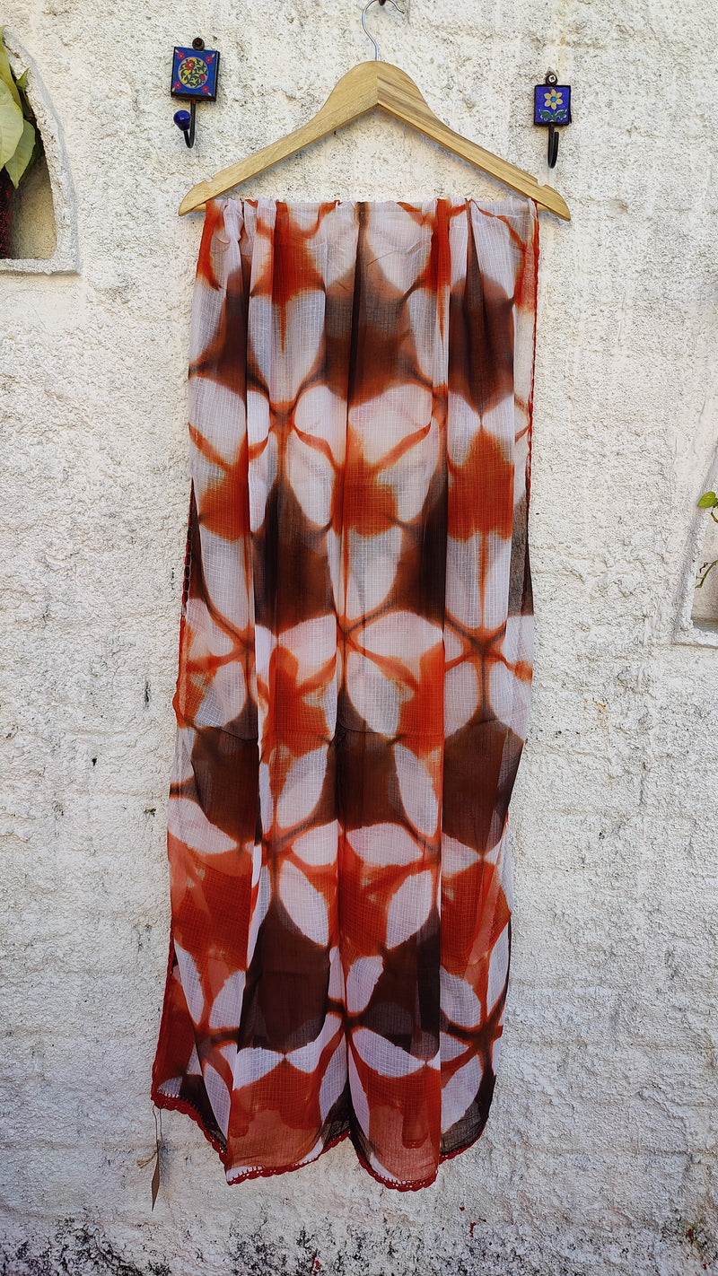 RUST ORANGE KOTA SHIBORI DUPATTA - PENTA PATTERN