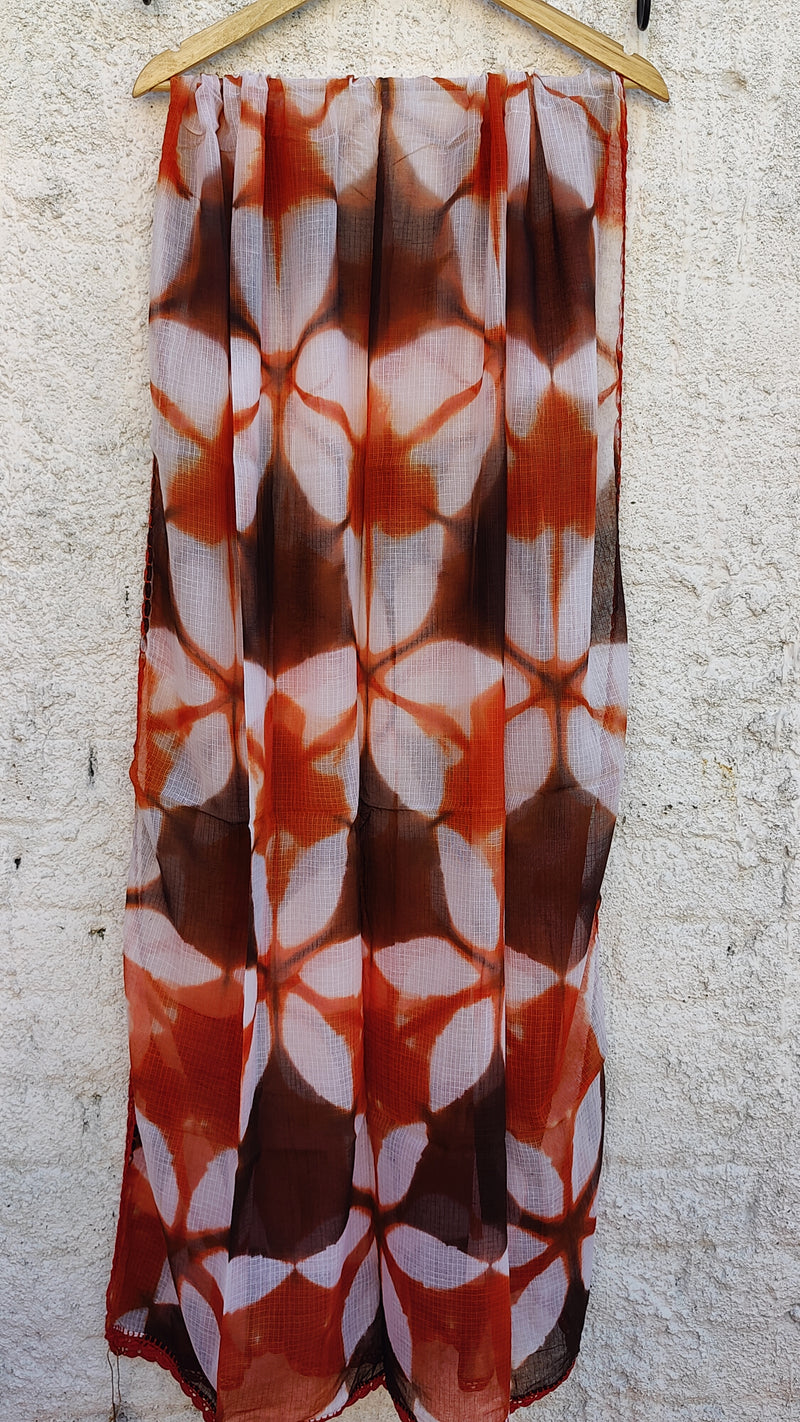 RUST ORANGE KOTA SHIBORI DUPATTA - PENTA PATTERN