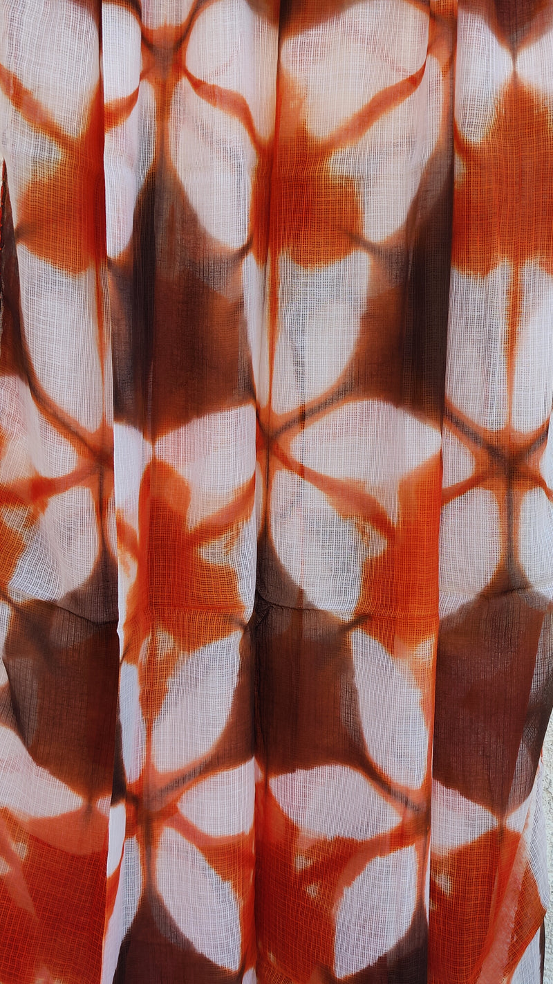 RUST ORANGE KOTA SHIBORI DUPATTA - PENTA PATTERN