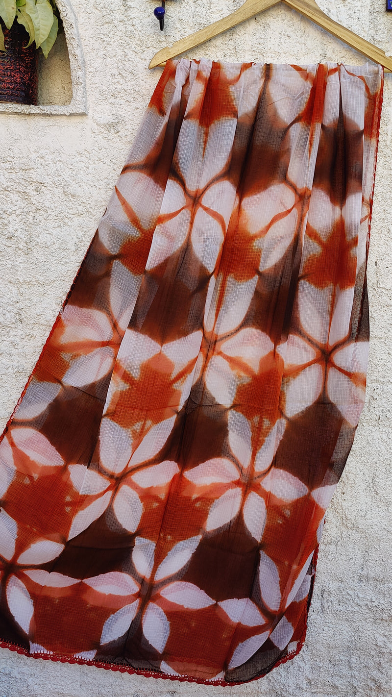 RUST ORANGE KOTA SHIBORI DUPATTA - PENTA PATTERN