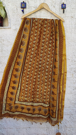 MUSTARD CHANDERI HAND BLOCK PRINTED DUPATTA