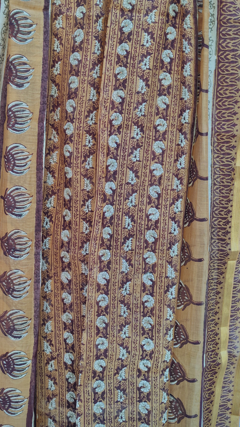 MUSTARD CHANDERI HAND BLOCK PRINTED DUPATTA