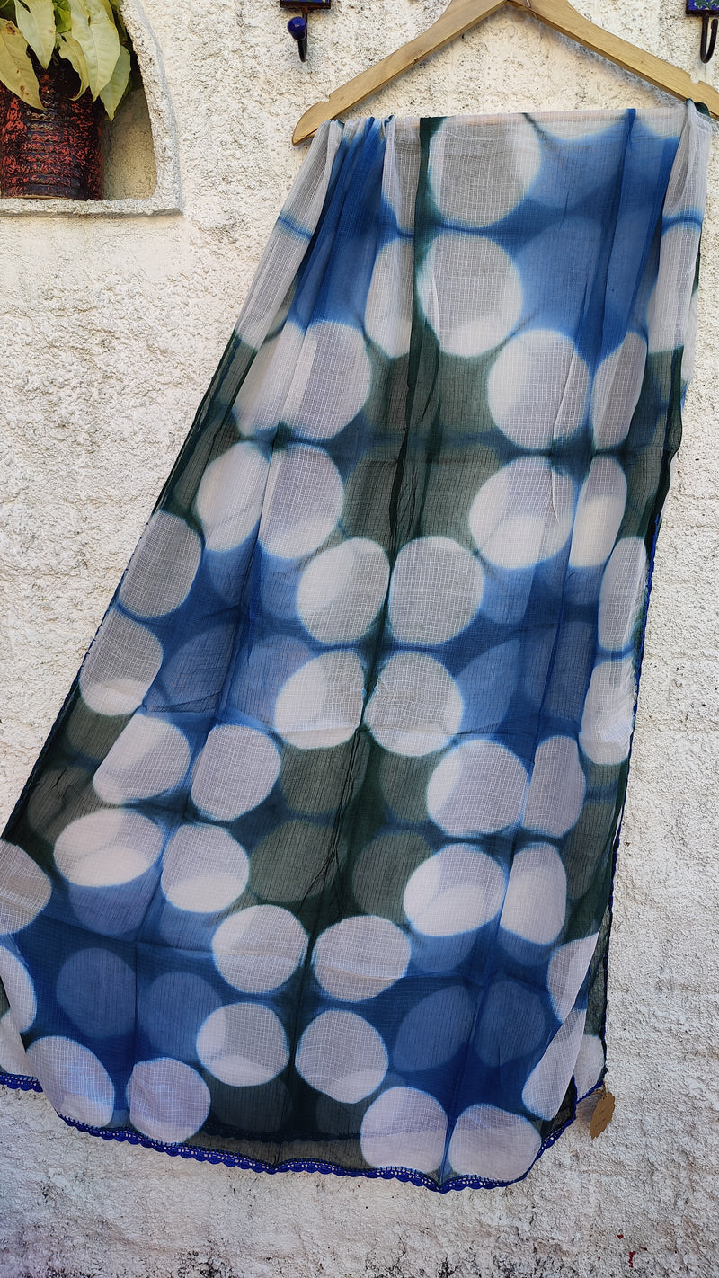 BLUE GREEN KOTA SHIBORI DUPATTA - CIRCLE  PATTERN