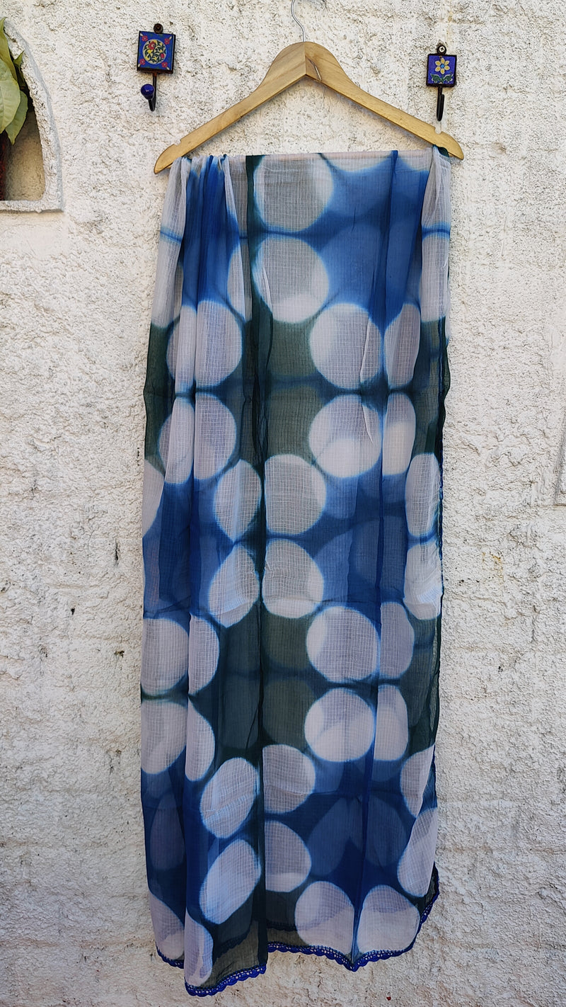 BLUE GREEN KOTA SHIBORI DUPATTA - CIRCLE  PATTERN