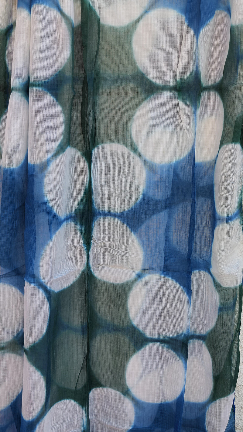 BLUE GREEN KOTA SHIBORI DUPATTA - CIRCLE  PATTERN