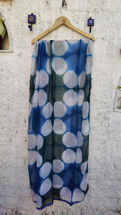 BLUE GREEN KOTA SHIBORI DUPATTA - CIRCLE  PATTERN