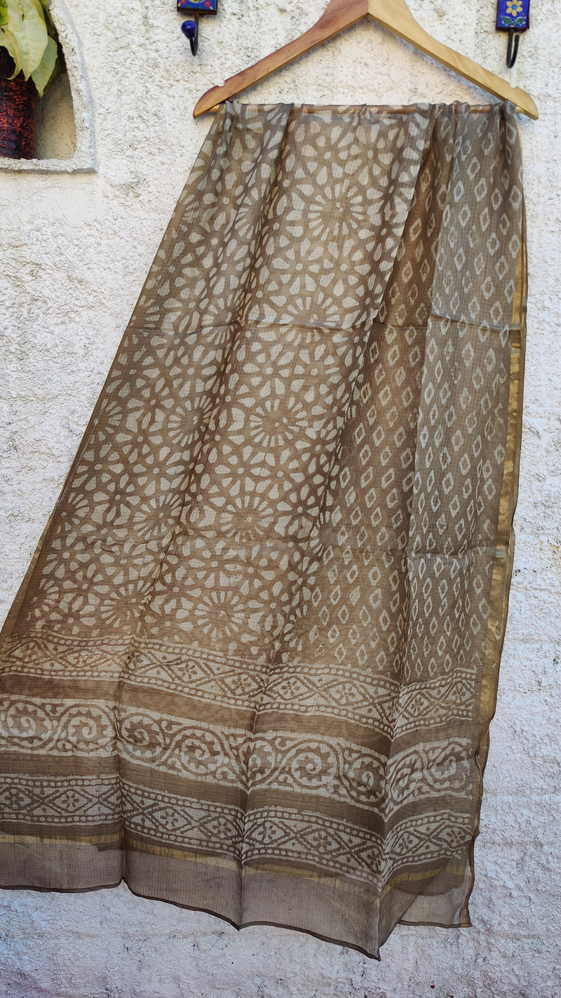 KASHISH BROWN KOTA SILK HAND BLOCK PRINTED DUPATTA