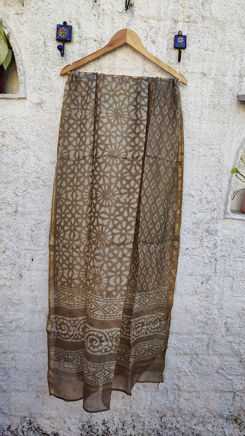 KASHISH BROWN KOTA SILK HAND BLOCK PRINTED DUPATTA