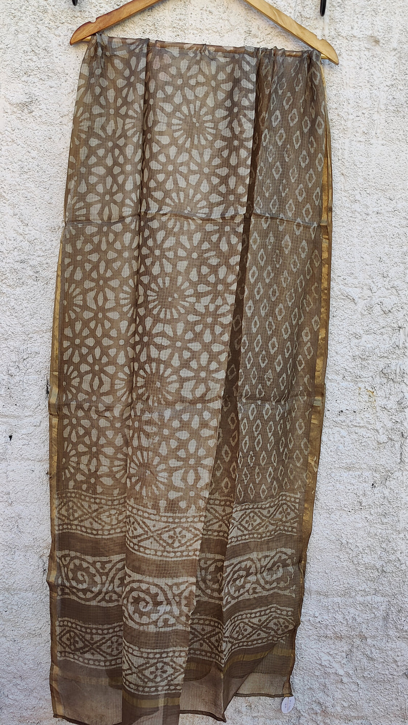 KASHISH BROWN KOTA SILK HAND BLOCK PRINTED DUPATTA