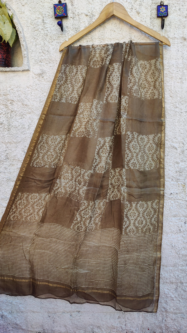 KASHISH BEIGE KOTA SILK HAND BLOCK PRINTED DUPATTA