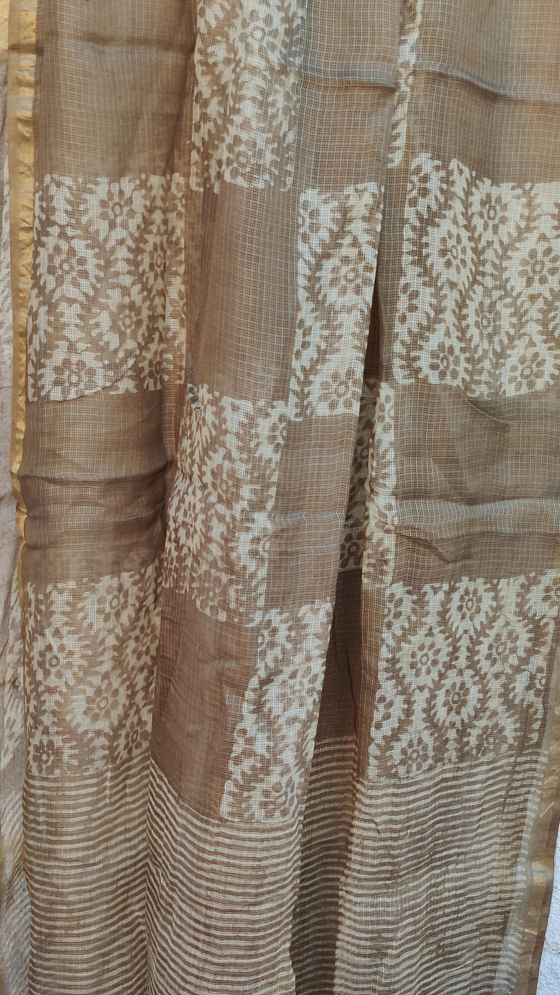 KASHISH BEIGE KOTA SILK HAND BLOCK PRINTED DUPATTA