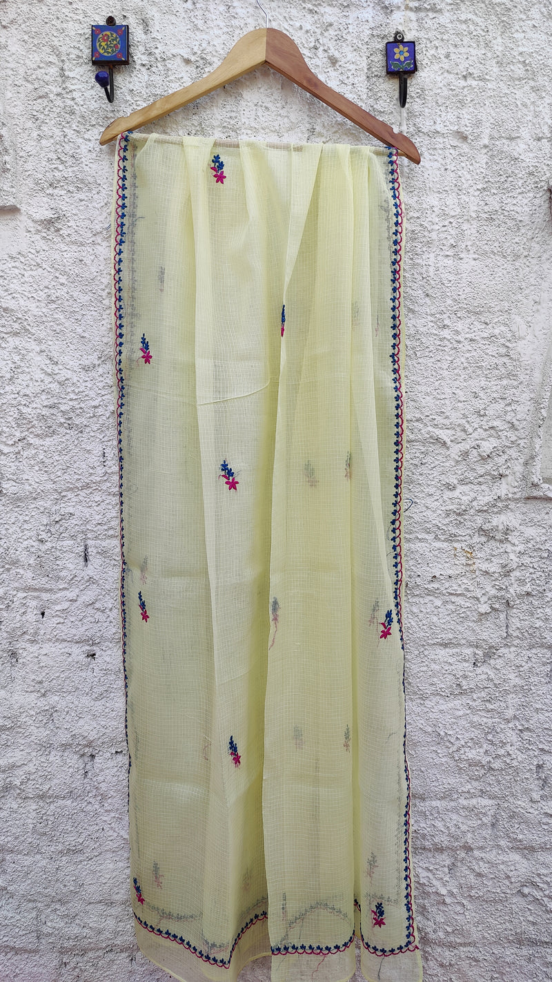 MAGENTA  IKKAT WEAVE KURTA WITH CHIKANKARI - LEMON KOTA DUPATTA