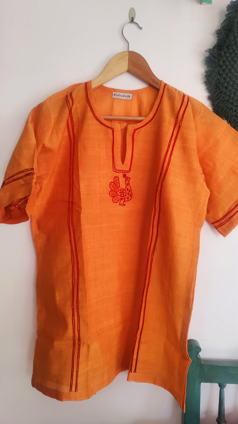 CARROT ORANGE MANGALGIRI SHORT TOP WITH CHIKANKARI MOTIFS