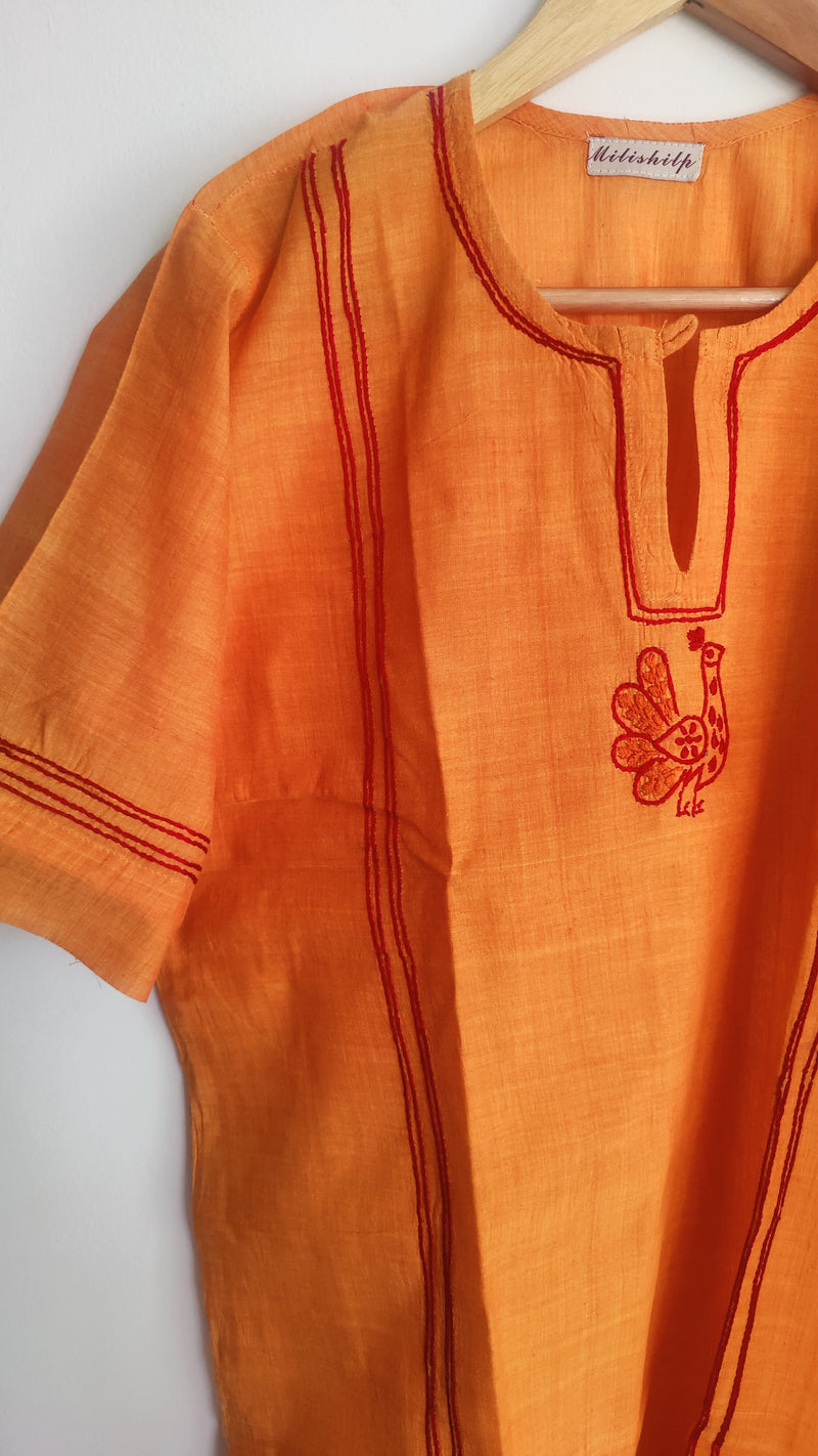 CARROT ORANGE MANGALGIRI SHORT TOP WITH CHIKANKARI MOTIFS