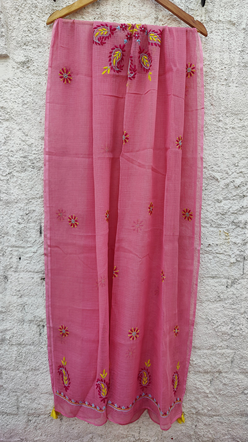 BARBIE PINK KOTA DUPATTA WITH 'DO TAAR' CHIKANKARI