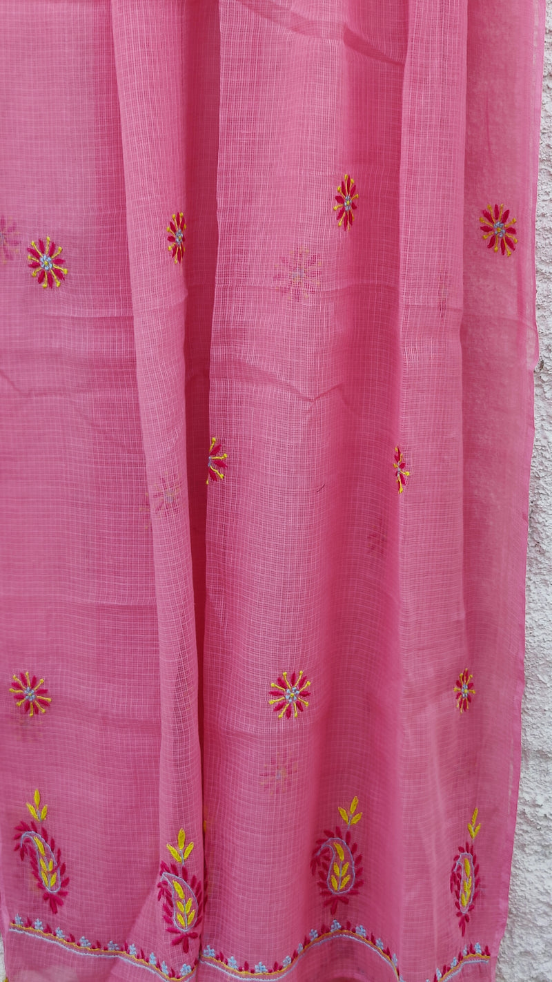 BARBIE PINK KOTA DUPATTA WITH 'DO TAAR' CHIKANKARI