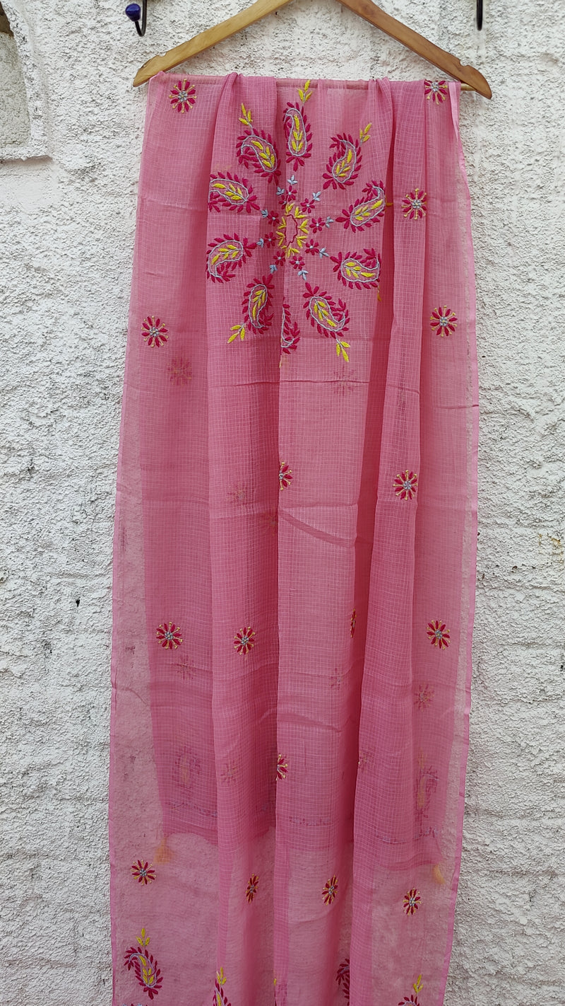 BARBIE PINK KOTA DUPATTA WITH 'DO TAAR' CHIKANKARI