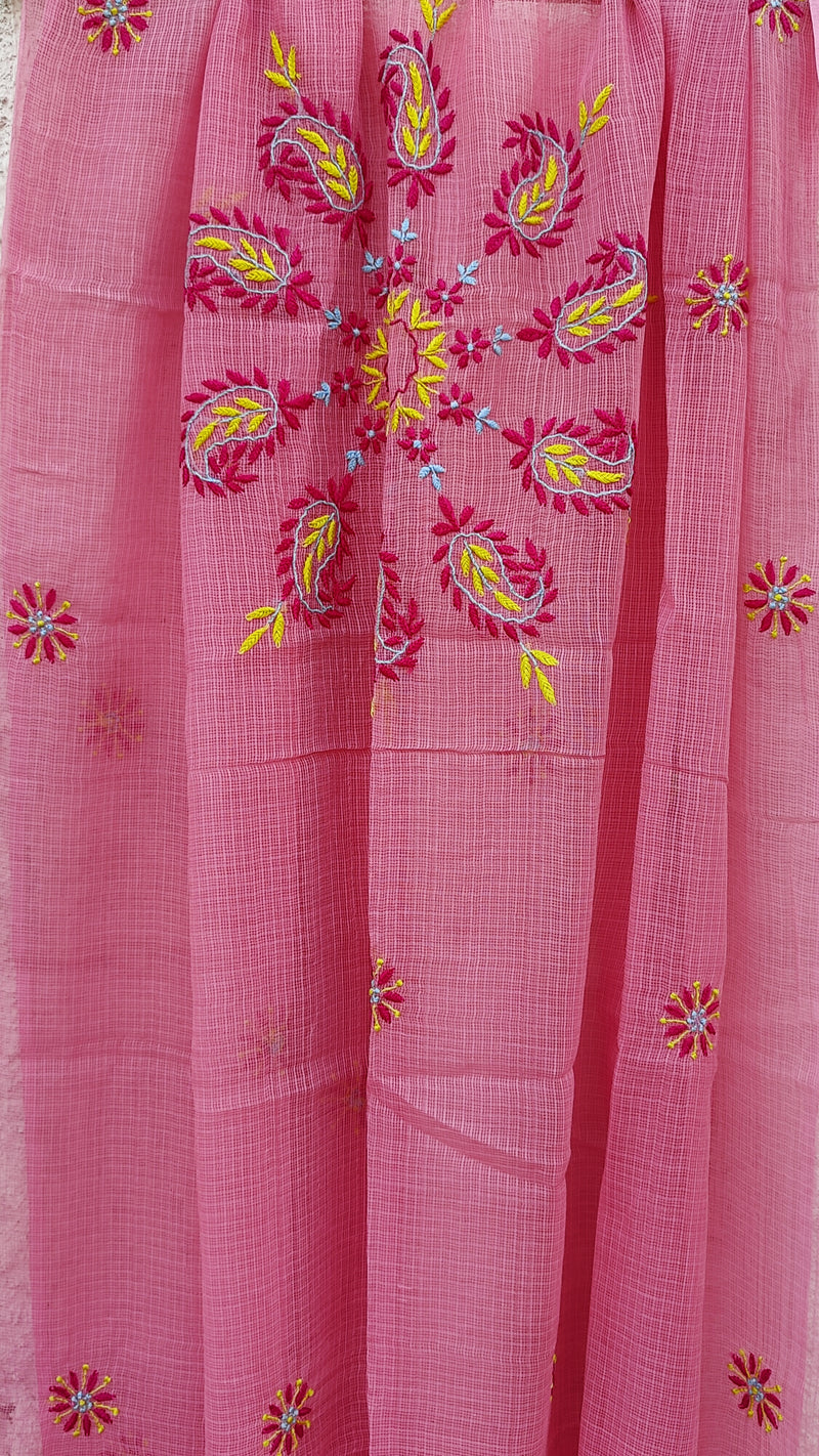 BARBIE PINK KOTA DUPATTA WITH 'DO TAAR' CHIKANKARI