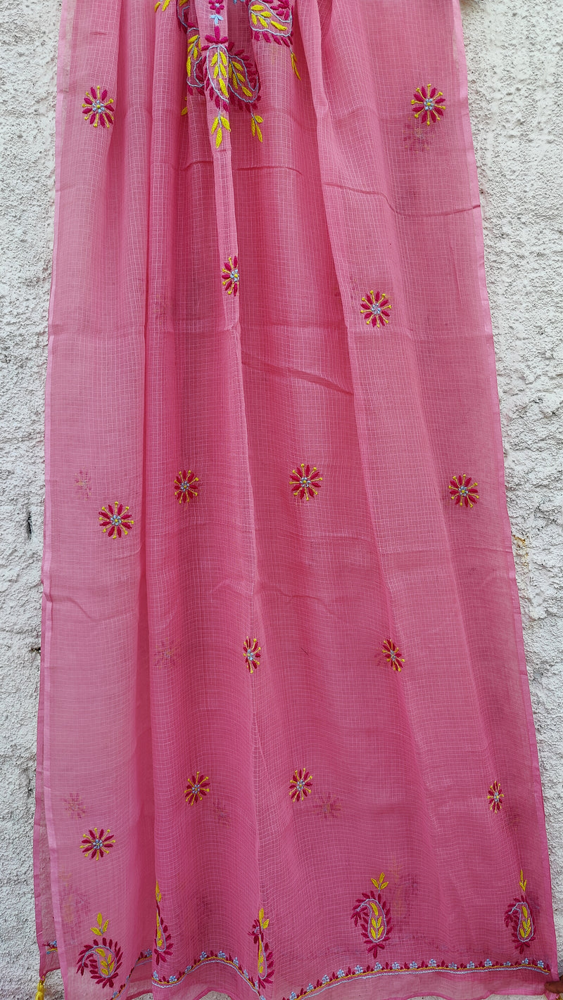 BARBIE PINK KOTA DUPATTA WITH 'DO TAAR' CHIKANKARI