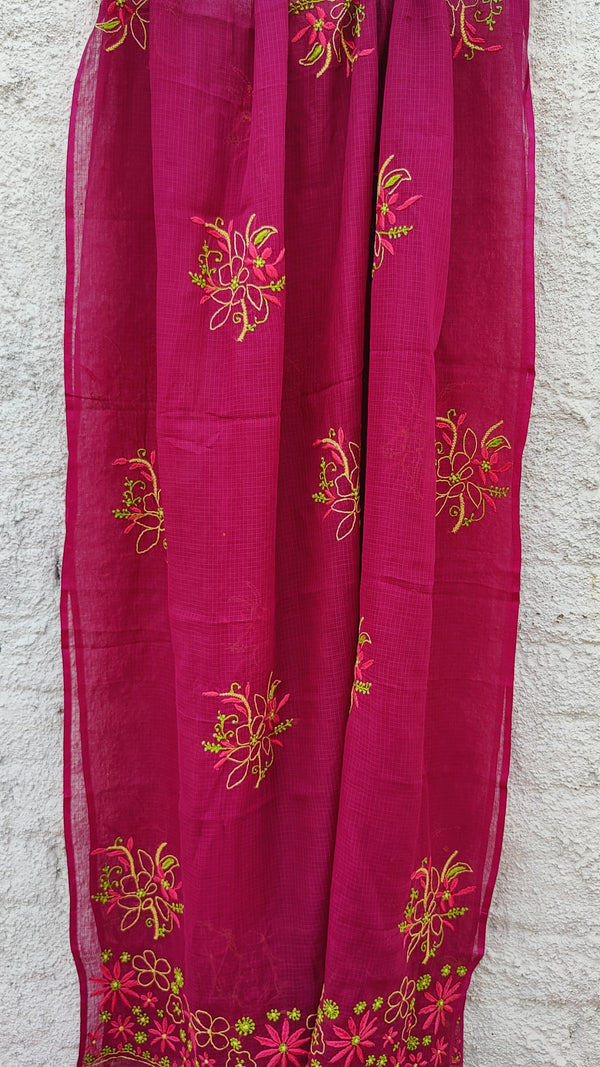 DARK PINK KOTA DUPATTA WITH 'DO TAAR' CHIKANKARI