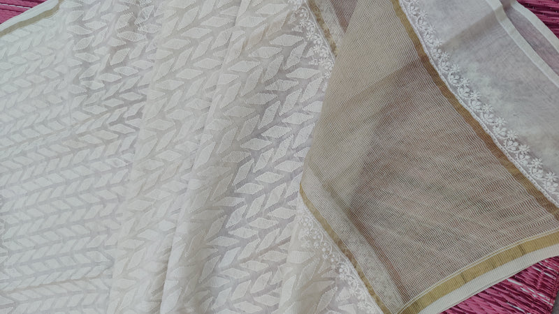 NATURAL CHANDERI CHIKANKARI JAAL DUPATTA - ( DYEBLE)