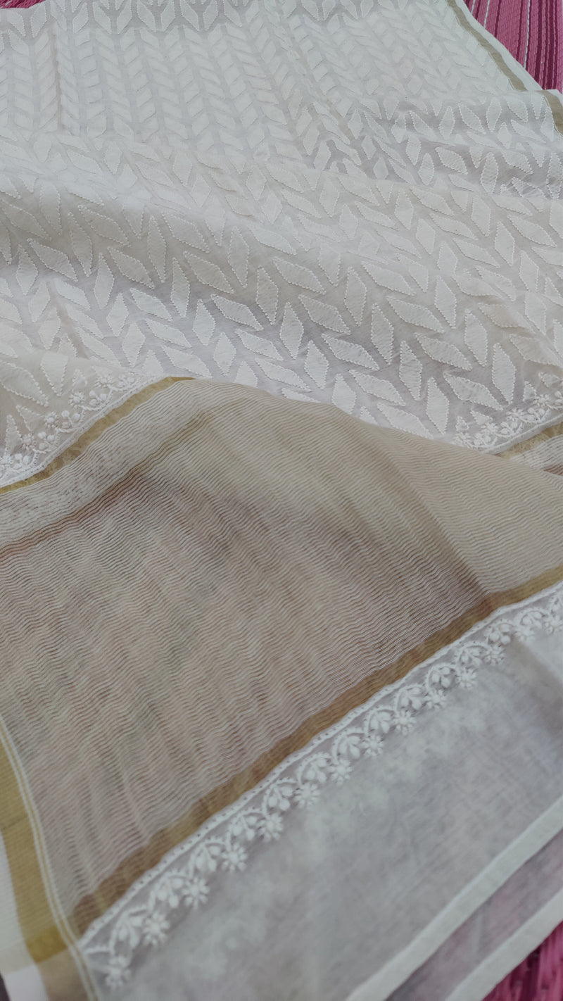 NATURAL CHANDERI CHIKANKARI JAAL DUPATTA - ( DYEBLE)