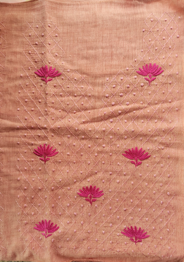 LIGHT PEACH MALKHA COTTON CHIKANKARI YOKE & SLEEVES