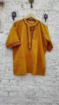 MUSTARD MANGALGIRI WITH CHIKANKARI & BEADS