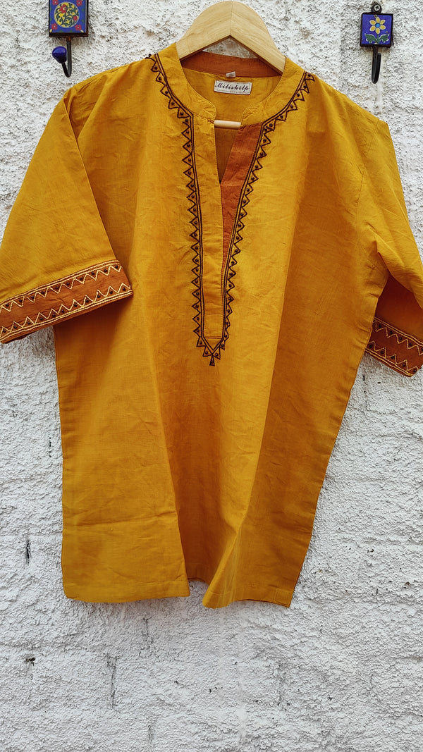 MUSTARD MANGALGIRI WITH CHIKANKARI & BEADS