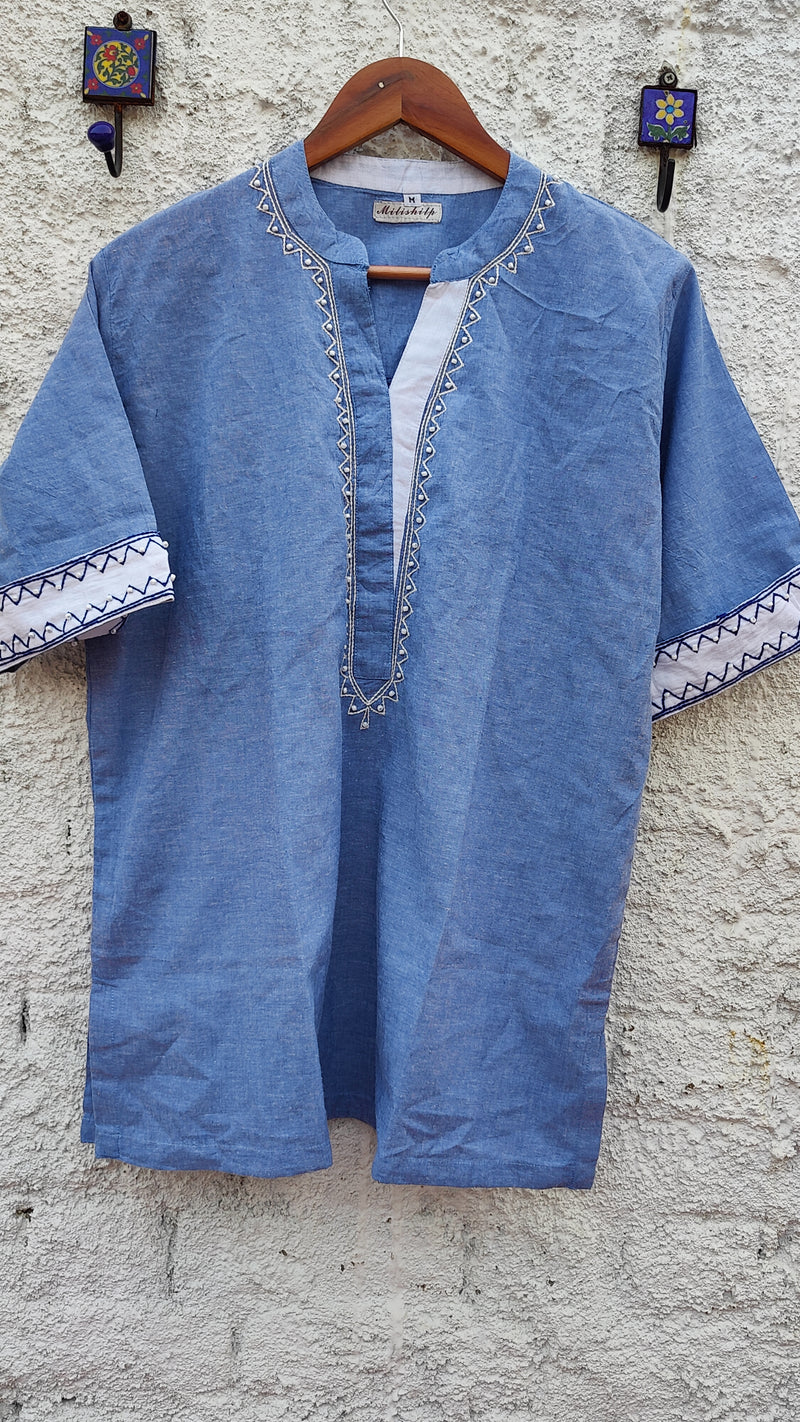 SKY BLUE MANGALGIRI WITH CHIKANKARI & BEADS