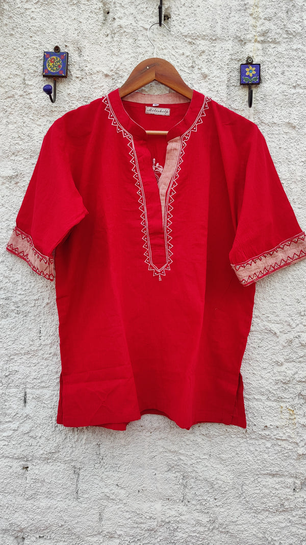 RED MANGALGIRI WITH CHIKANKARI & BEADS