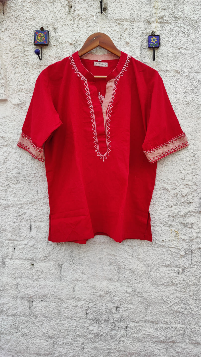 RED MANGALGIRI WITH CHIKANKARI & BEADS