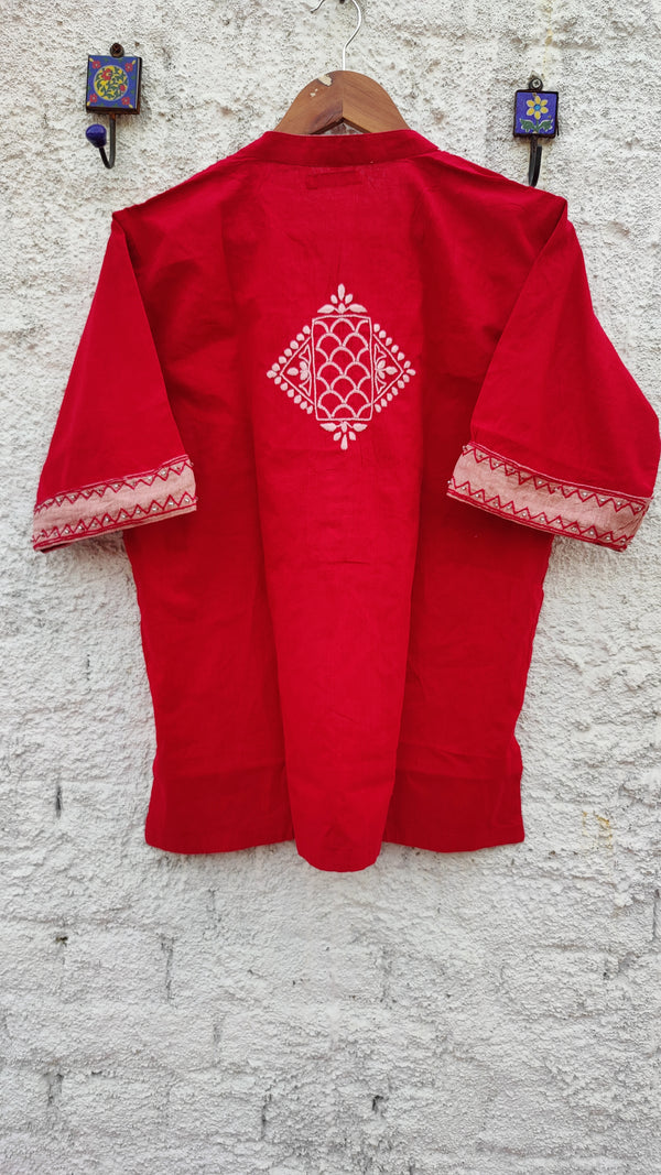 RED MANGALGIRI WITH CHIKANKARI & BEADS