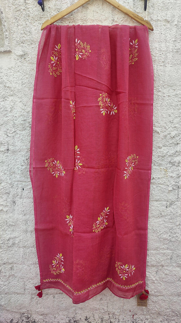 PUNCH PINK KOTA DUPATTA WITH 'DO TAAR' CHIKANKARI