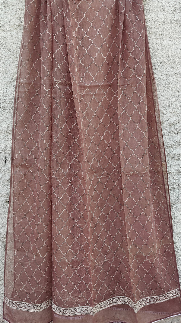 PECAN BROWN KOTA DUPATTA WITH 'DO TAAR' CHIKANKARI