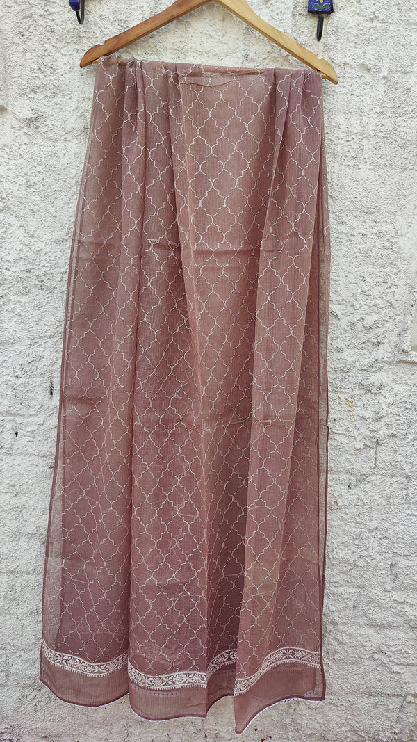 PECAN BROWN KOTA DUPATTA WITH 'DO TAAR' CHIKANKARI