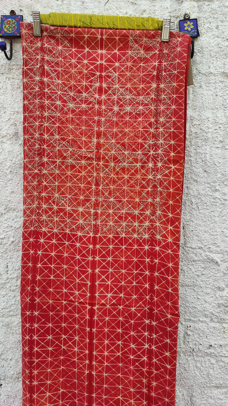 BRICK RED COTTON WITH SHIBORI & CHIKANKARI KURTA